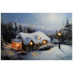 Светящееся настенное панно зимние сумерки - ДОМ, фонарь с LED огнями, 28х38 см, батарейки, Kaemingk 483207-дом