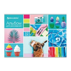 Альбом для рисования А4, 32 л., скоба, блестки, BRAUBERG, 202х285 мм, "Коллаж 2" (1 вид), 105069