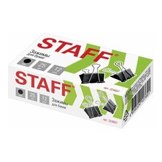 Зажимы для бумаг STAFF "EVERYDAY", комплект 12 шт., 25 мм, на 100 листов, черные, картонная коробка, 224607