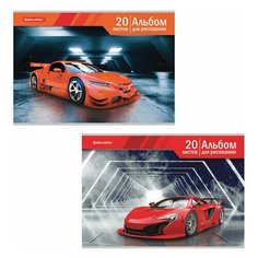 Альбом для рисования А4 20 л., скоба, обложка картон, BRAUBERG, 202х285 мм, "Автомир" (2 вида), 105604