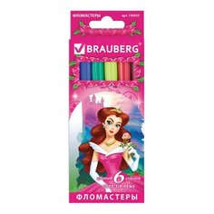 Фломастеры BRAUBERG "Rose Angel", 6 цветов, вентилируемый колпачок, картонная упаковка, увеличенный срок службы, 150555