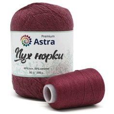 Пряжа Astra Premium Пух норки (Mink yarn) 077 темная роза 80% пух, 20% нейлон 50г 350м с добавочной нитью
