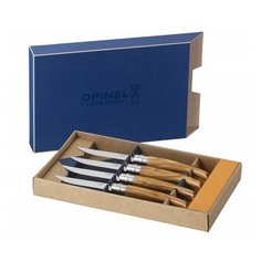 Набор столовых ножей Opinel VRI Olive Wood из 4-х штук (нержавеющая сталь зеркальной полировки, длина клинка 10 см, рукоять олива)