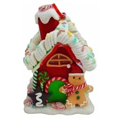 Ёлочная игрушка домик пряничного человечка красный, с подсветкой LED-огнями, полирезин, 6х6.5х9.5 см, Forest Market MA89