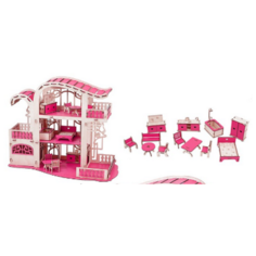 Сборная модель Большой Слон "Кукольный домик. Усадьба Милана" (розовый, с мебелью) 025-Д