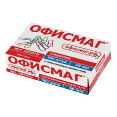Скрепки офисмаг, 28 мм, цветные, 100 шт., в картонной коробке, Россия, 225210