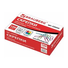 Скрепки BRAUBERG, 28 мм, цветные, 100 шт., в картонной коробке, Россия, 220555