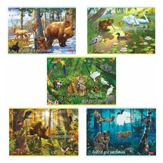 Альбом для рисования, А4, 20 листов, скоба, обложка картон, HATBER, 205х290 мм, "В сказочном лесу" (5 видов), 20А4В