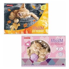 Альбом для рисования А4 32 л., скоба, выборочный лак, BRAUBERG, 202х285 мм, "Котята" (2 вида), 105613