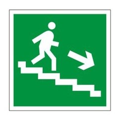 Знак эвакуационный "Направление к эвакуационному выходу по лестнице направо вниз", квадрат 200х200 мм, самоклейка, 610018/Е 13 Foliant