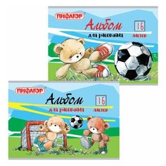 Альбом для рисования А4, 16 листов, скоба, обложка офсет, пифагор, 205х290 мм, "Футболисты" (2 вида), 105045