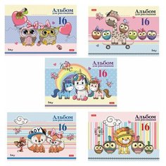 Альбом для рисования, А4, 16 листов, скоба, обложка картон, HATBER, 205х290 мм, "Мультяшки" (5 видов), 16А4В