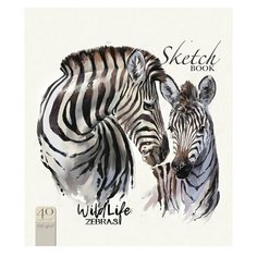 Скетчбук, белая бумага 120 г/м2, 170х195 мм, 40 л., гребень, фольга, выборочный твин лак, "Зебра", 99518 Полотняно Заводская Бумажная Мануфактура