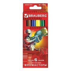 Фломастеры BRAUBERG "Star Patrol", 6 цветов, вентилируемый колпачок, картонная упаковка, увеличенный срок службы, 150543