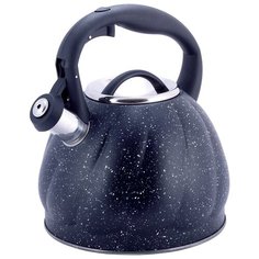 Чайник 3 л из нержавеющей стали со свистком Kamille KM-1073BK (черный мрамор)