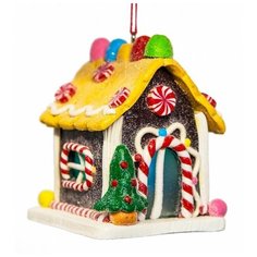 Ёлочная игрушка пряничный домик С ёлочкой с подсветкой LED-огнями, полирезин, 6.7х6.5х6.7 см, Forest Market MA8002C