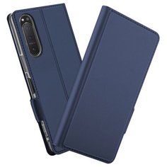 Чехол-книжка MyPads для Sony Xperia 5 II из качественной водоотталкивающей импортной кожи на жесткой металлической основе синий