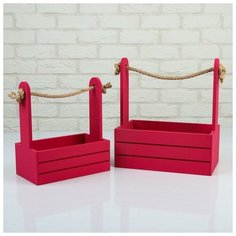 Набор кашпо деревянных 2 в 1 (25×15×30; 21×12×23 см) "Dear", ручка канат, бордо 5309156 Сима ленд