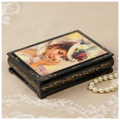 Шкатулка «Дама в шляпке», 10×14 см, лаковая миниатюра 2407452 Сима ленд