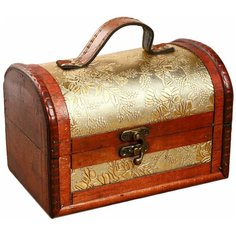 Шкатулка дерево состаренная "Золотые цветы" сундучок 12х17,5х12 см 4461652 Сима ленд