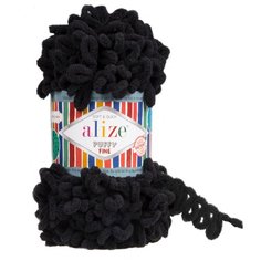 Пряжа Alize Puffy Fine (60 черный) 5 шт.