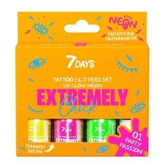 7DAYS Набор тату-глиттеров светящихся под ультрафиолетом с блестками Extremely Chick UVglow neon 01 Party passion 3 цвета