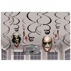 Декорация на хэллоуин: Гирлянда на Хэллоуин "Психбольница" (6 фигур + 6 спирайлей) (11372) Amscan