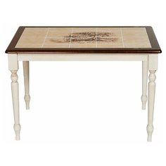 Стол обеденный Стол с плиткой Tetchair дерево гевея/плитка, 115х70х76см, Античный белый/Тёмный Дуб, Рисунок - " Про