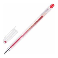 Ручка гелевая CROWN "Hi-Jell", красная, корпус прозрачный, узел 0,5 мм, линия письма 0,35 мм, HJR-500B