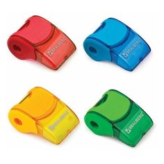 Точилка BRAUBERG "Referee", с контейнером и стирательной резинкой, ассорти, форма свистка, упаковка с подвесом, 223588