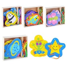 Шнуровка "Геометрические фигуры" (ассорти)в коробке Щепочка