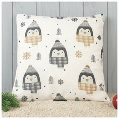 Подушка декоративная с фотопечатью Пингвины 40х40 см, хлопок 34%, полиэфир 66% 4413192 Традиция