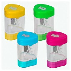 Точилка юнландия "Трио +", со стирательной резинкой, с контейнером, пластиковая, ассорти, 228439