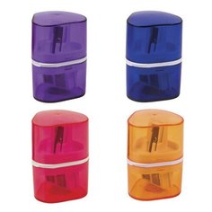 Точилка BRAUBERG "Case", 3 отверстия для чернографитных и цветных карандашей (в том числе утолщенных), с контейнером, ассорти, 226943