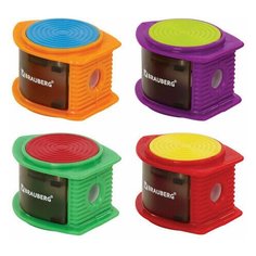 Точилка BRAUBERG "Flash", с контейнером, пластиковая, корпус ассорти, 228472