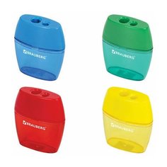 Точилка BRAUBERG "Diamond Dual", 2 отверстия для чернографитных карандашей (в том числе утолщенных), с контейнером, ассорти, 226941