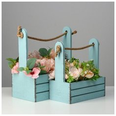 Набор кашпо деревянных 2 в 1 (25.5×15×30; 20×12×23) "Прованс", серо-голубой 6029955 Сима ленд