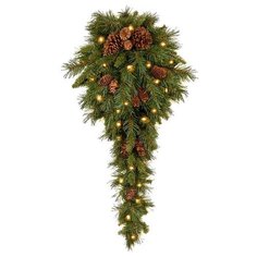 Настенный декор КАПЛЯ с еловыми шишками, 50 LED ламп, батарейки, 91 см, National Tree Company 31PC3TDLB/PC-3TDL-B