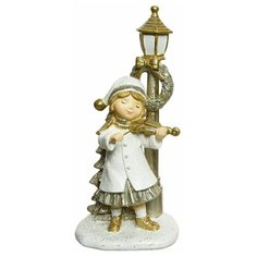 Новогодняя фигурка девочка со скрипкой, полистоун, белая с золотым, 8x9.5x20 см, Kaemingk 530399-девочка