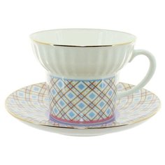 Чашка с блюдцем кофейная. Императорский фарфоровый завод. Форма Волна. Рисунок Геометрия 6. 155 мл.