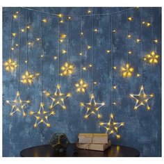 Гирлянда "Бахрома" 2.4 х 0.9 м с насадками "Звёзды", IP20, прозрачная нить, 138 LED, свечение тёплое белое, 8 режимов, 220 В Luazon Lighting
