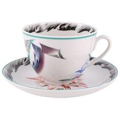 Чашка с блюдцем чайная. Императорский фарфоровый завод. Форма Весенняя. Рисунок Серп, молот и шестерня. 230 мл.