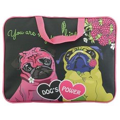 Папка-сумка "Мопсы в малине" формат А4, увеличенная боковина, текстильная, полиэстер Centrum