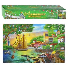 Алмазная мозаика 30х40 "Уютная набережная на закате" без подр.,с част.зап. (27цв.) (блест) Рыжий кот