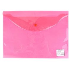 Папка-конверт с кнопкой STAFF эконом, А4, 340*240мм, прозрачная, красная, до 100 лист, 0,12мм,225172