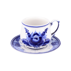 Чашка с блюдцем чайная. Гжельская Мануфактура. Цветущий сад. 300 мл.