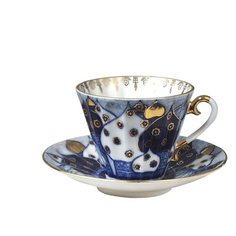 Чашка с блюдцем чайная. Императорский фарфоровый завод. Форма Лучистая. Рисунок Перезвоны. 235 мл.