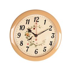 Часы настенные круг"21 Век" "Птичка на ветке " корпус бежевый 23см "Рубин"