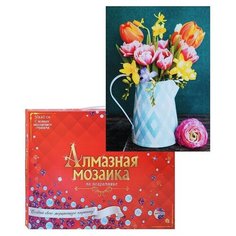 Алмазная мозаика 30х40 "Цветы в голубой лейке" полное заполнение c подр. (класс) (34цв) Рыжий кот