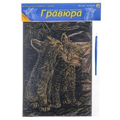 Гравюра А4 в пакете с ручкой "Милые котята"